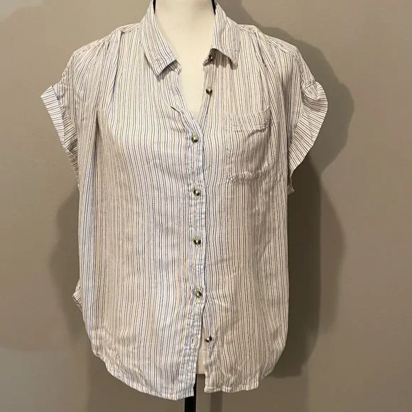 Japna | Tops | Japna Womens Sht Sl Striped Butt Dn Shirt Sz L
